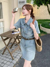 法式复古显瘦牛仔连衣裙女夏2025新款小个子裙子减龄超火爆款独特，女装连衣裙，蝶眷