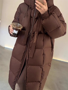 2024年秋冬季新款保暖鹅绒加厚长款过膝面包服韩版宽松羽绒服