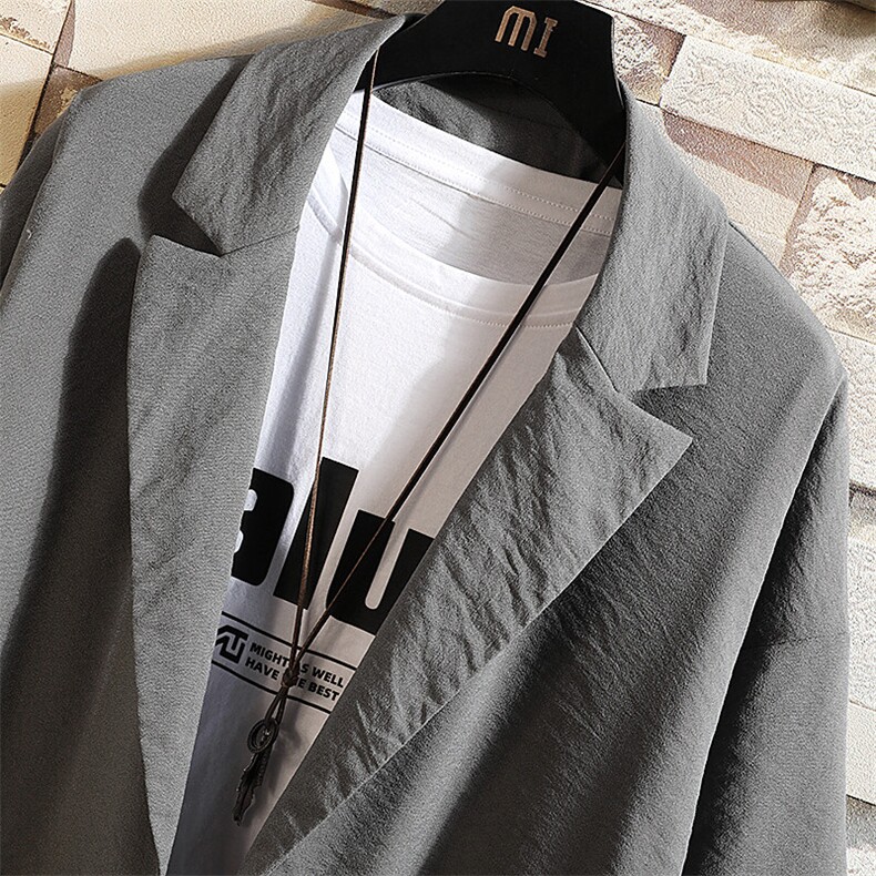 港风夏季新款潮流男士七分袖西服浅蓝西装薄款X110P45,男装西服,电商A177