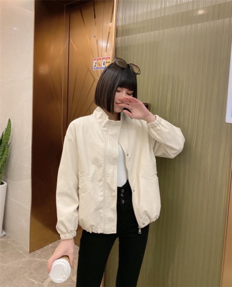 后面扣子皮衣，女装皮衣，美惠百合