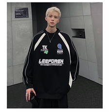 美式复古潮拼接撞色印花情侣男女秋冬圆领卫衣W82-P58，男装卫衣，电商C307A