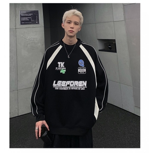 美式复古潮拼接撞色印花情侣男女秋冬圆领卫衣W82-P58图片