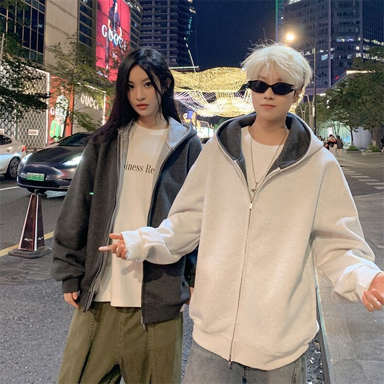 硬挺双拉链连帽开衫卫衣男高级两面穿廓形外套百搭男装WYT04P75,女装短外套,星座1013-5