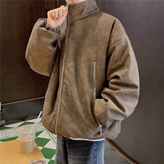 港风PU皮复古做旧双侧金属拉链设计夹克式棉衣男MY77092P130控198，男装夹克，星座227-7