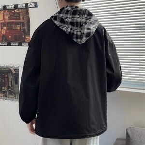 工装外套男士春秋冬季新款假两件连帽外套W026P65图片