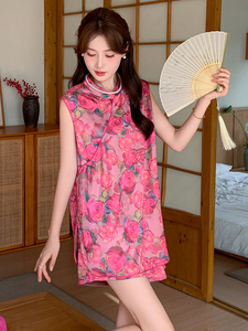 新中式国风套装女2025夏季新款立领盘扣无袖上衣休闲阔腿裤两件套图片