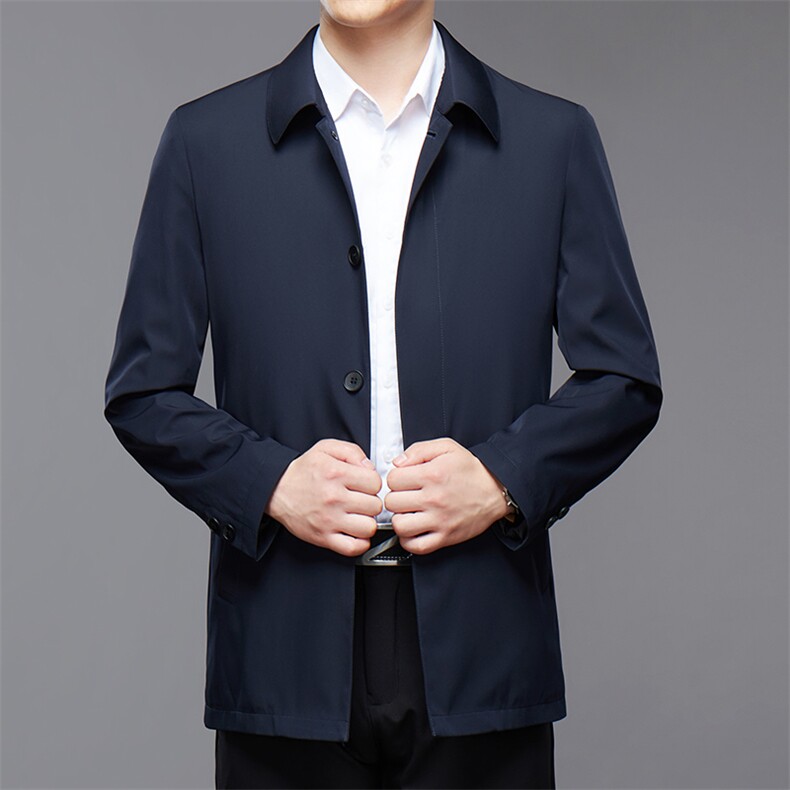 男士2023年春季新款休闲风衣中青年纯色简约翻领外套JHL988-P140,男装风衣,电商B212（原钱塘6029）