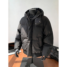 现货5W件冬季三防重磅boxy短款羽绒连帽PU皮棉衣外套防风加厚棉服，男装棉衣，电商A486-1
