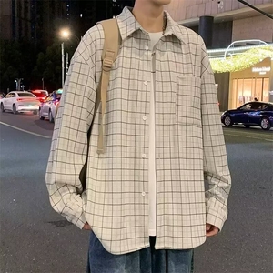春秋长袖格子衬衫男休闲潮牌港风复古百搭韩版潮流外套GA31 P48图片