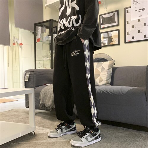 2024春新款港风元素拼接抽绳束脚休闲运动裤KZ03-P48控59，男装休闲裤，星座914-3
