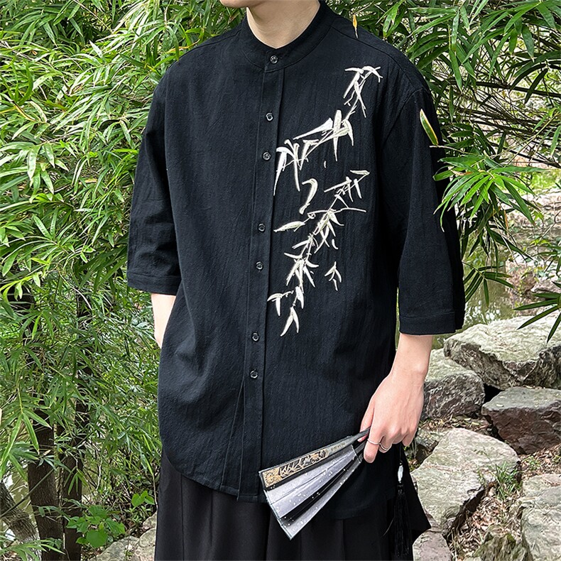 现货！新中式风外景24夏季立领衬衫上衣情侣绣花T29-P65图片