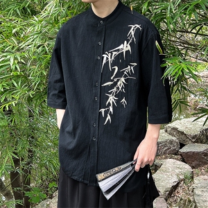 现货！新中式风外景24夏季立领衬衫上衣情侣绣花T29-P65图片