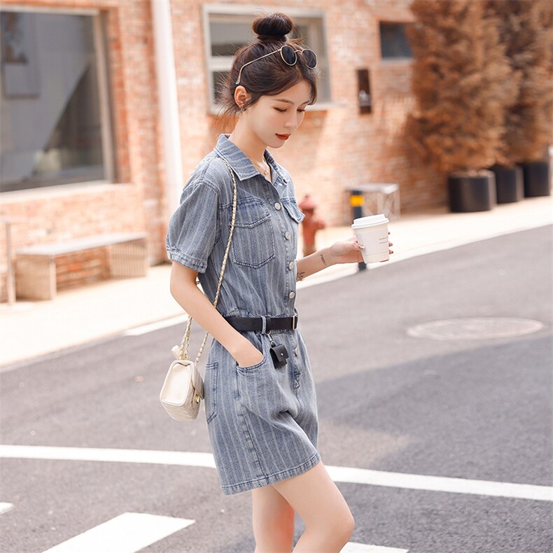 时尚显瘦牛仔连体裤夏季新款高腰修身短裤百搭休闲女装,女装连体裤,秋水欣儿