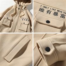 【】A003-HF008-P50冬装新款多口袋连帽加厚大衣男蒙马特2，男装毛呢大衣，电商A003