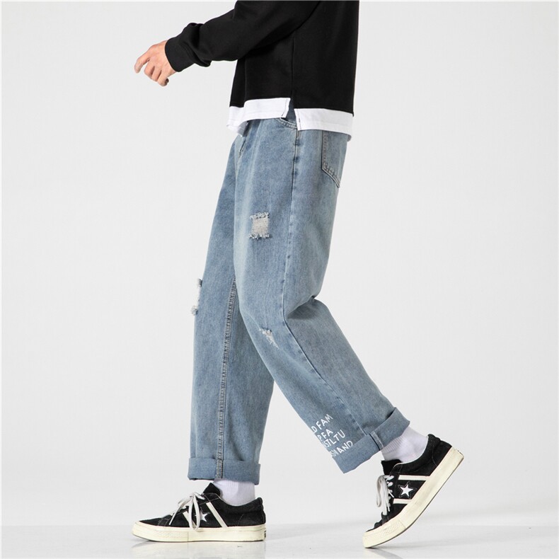 xz103A-k705-P48-限价68-得物无影墙白底大码破洞长裤阔腿肥仔,男装休闲裤,星座103A