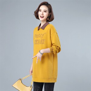 2021年春季潮时尚假两件卫衣女中长款韩版宽松百搭打底衫女棉图片