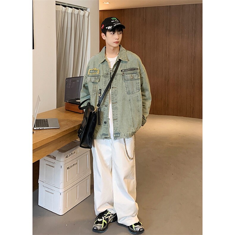 秋季潮牌ins情侣刺绣工装外套美式复古牛仔外套男上衣1308-P78,男装工装外套,星座910-5