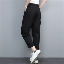 时尚宽松休闲裤女2118高腰显瘦百搭工装裤舒适棉质九分裤，女装休闲裤，依恋蒂丝