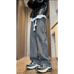 牛仔裤男款春秋夏季款宽松直筒裤美式潮牌休闲长裤子图片