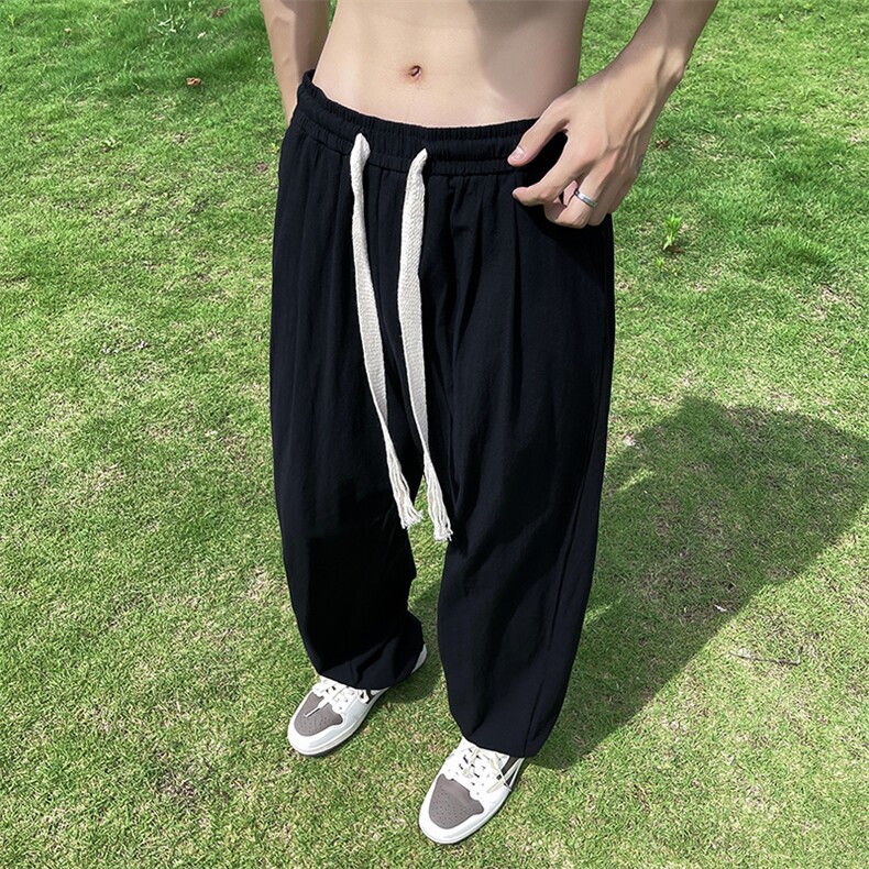 棉麻休闲裤男港风潮流松紧腰个性帅2024夏季ins宽松长裤K4276-P37,男装休闲裤,星座412-3