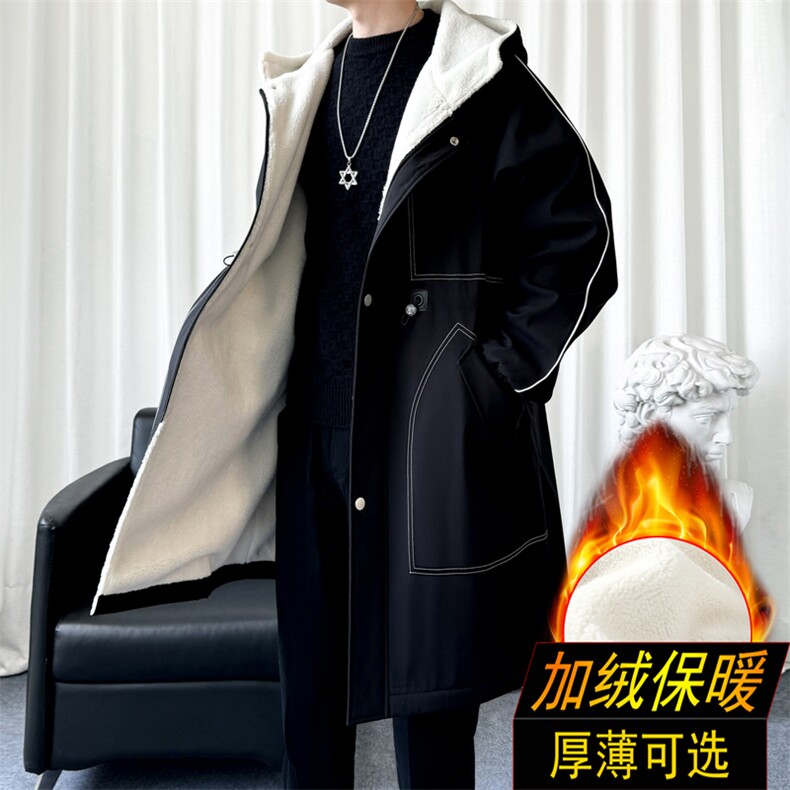 加绒风衣男中长款呢大衣男棉衣男F009薄P115加绒P135爆景一图片
