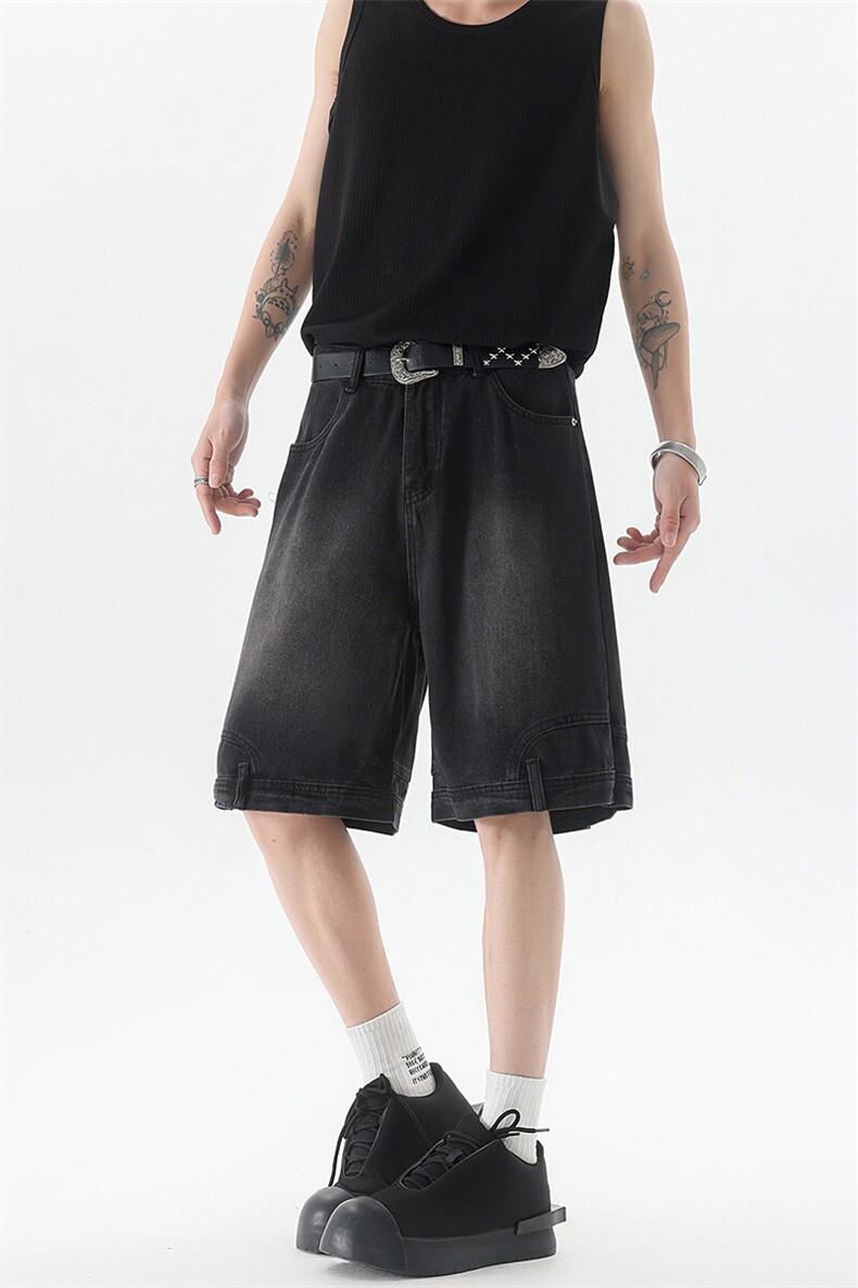 8XL-M特大码牛仔裤短裤男美式倒装五分裤子宽松直筒DK1527P45,男装休闲裤,电商D206-1