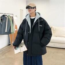 港风ins撞色拼接拼料厚款保暖连帽情侣棉服A071-Y280-P120，男装棉衣，电商A071