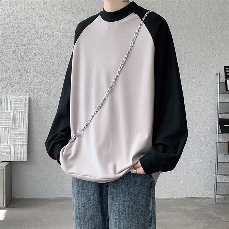 8XL-M280g重磅插肩半高领长袖t恤男打底德绒卫衣DR001特P27加绒37,男装T恤,电商B312
