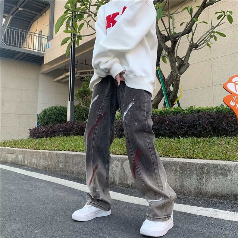 美式牛仔裤男春秋新款休闲直筒裤刺绣泼墨NG39P52,男装牛仔裤,星座1116-2