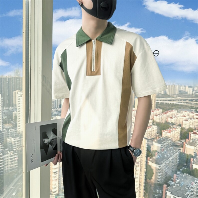 2024夏季新款拉链领口撞色拼接翻领POLO衫男短裤PL67-P58,男装Polo衫,电商A368