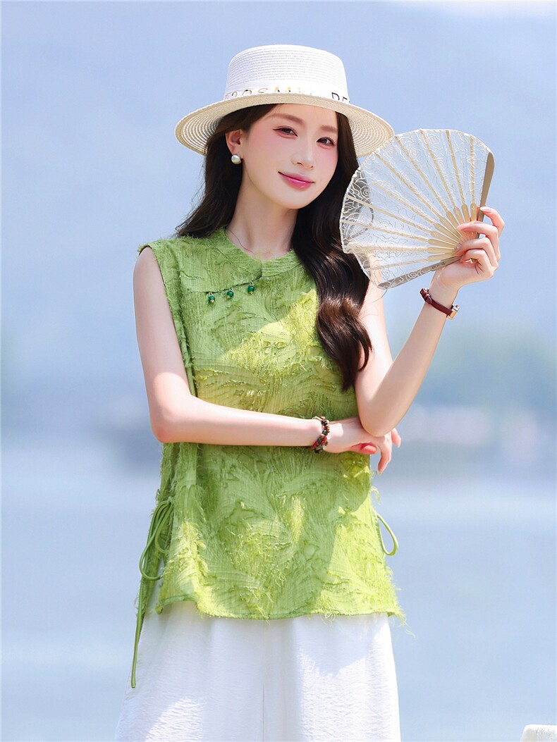 主推现货重工艺新款新中式剪花流苏上衣设计感时尚减龄百搭上衣,女装衬衫,丽美静依
