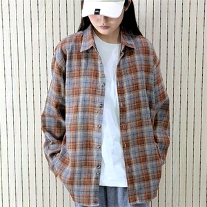 春季新款现货（跨境电商）格子男女情侣款潮流宽松格纹衬衣图片