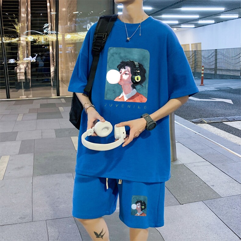 ！2025夏季新款男士华夫格短袖T恤套装一套HTZ78P50,男装T恤,电商B220