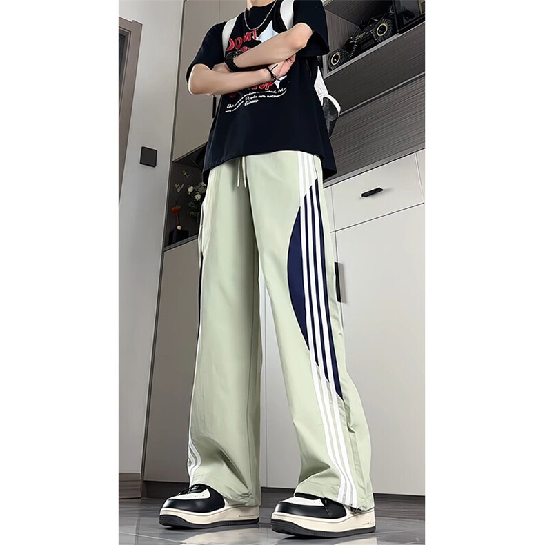 美式高街条纹速干冰丝裤子男夏薄款伞兵工装裤拼接运动裤KZ057P45,男装休闲裤,电商B312