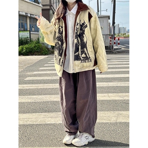 美式复古做旧废土风工装外套男款春秋宽松翻领棉服夹克 JK612图片