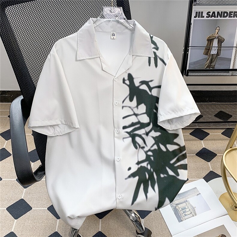 港风夏款男冰丝短袖衬衫竹扎染印花宽松五分袖衬衣CS0521P35,男装衬衫,星座1013-1