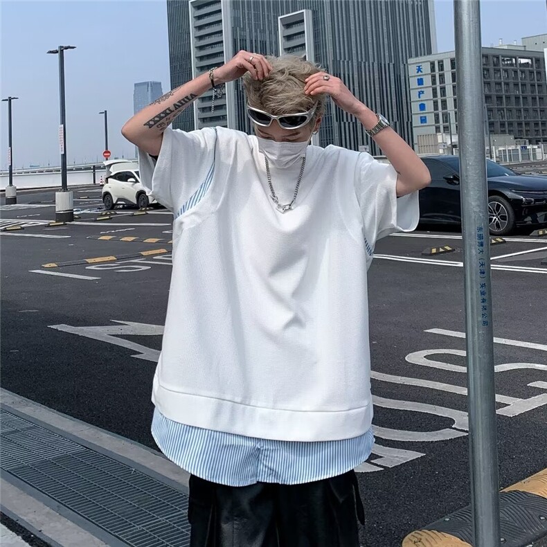 短袖假两件新款青春流行潮流潮T恤夏季男标准圆领时尚,男装T恤,星座716-2