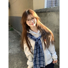 美式复古格子披肩两件装连帽卫衣2025春秋新款宽松百搭情侣外套，女装短外套，星座601-1