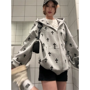 网图有货 十字架刺绣满印开衫外套卫衣男女情侣宽松上衣 A904-P60图片