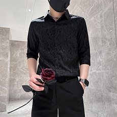 店主风社会小伙男士七分袖衬衫男痞帅修身衬衣301A-1/CS420/P55，男装衬衫，星座301A-1