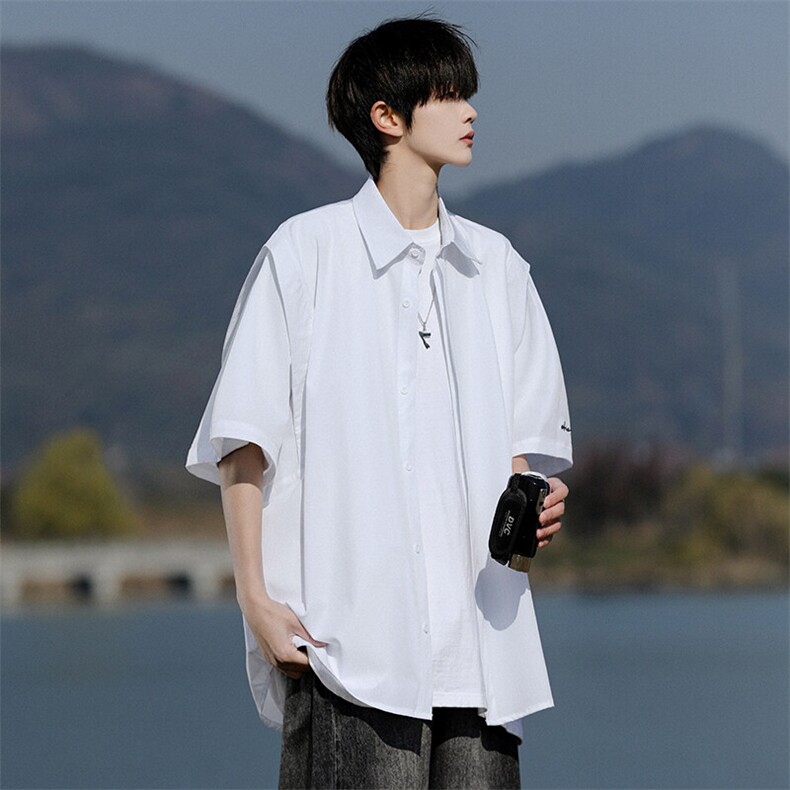 8XL-M假两件垂感冰丝短袖衬衫大码夏季凉感小众设计衬衣DC5003P55图片