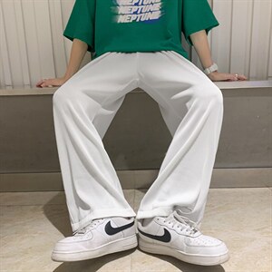 2025夏季新款港风男条纹纯色直筒阔腿薄款休闲长裤D201-DM155-P40图片