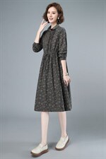 2021春季新款时尚碎花磨毛抽绳连衣裙，女装连衣裙，简韵佳