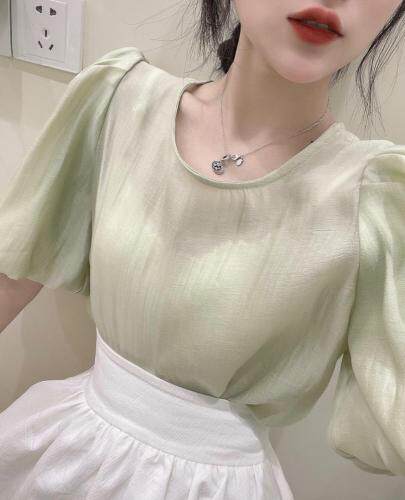 现货超薄防嗮格子衬衫/泡泡袖肌理小衫/打揽压皱背心裙，女装衬衫，东町