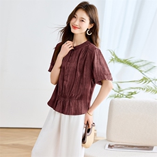 2025年夏季新款冰感舒适凉爽简约小衫，女装蕾丝衫/雪纺衫，多彩