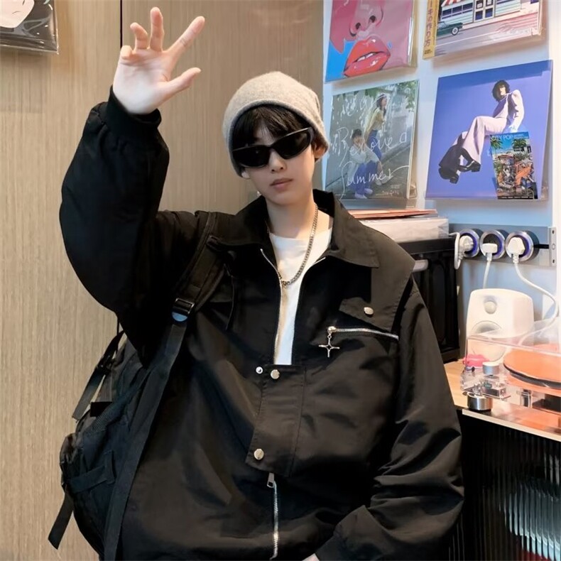 春秋美式vibe工装外套男宽松痞帅设计感情侣飞行员夹克CJ109-p62,男装夹克,星座1008