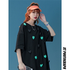 1中性风大码M-5XL情侣潮网红小爱心圆领短袖T恤男DT7742P55控78，男装T恤，星座226-2