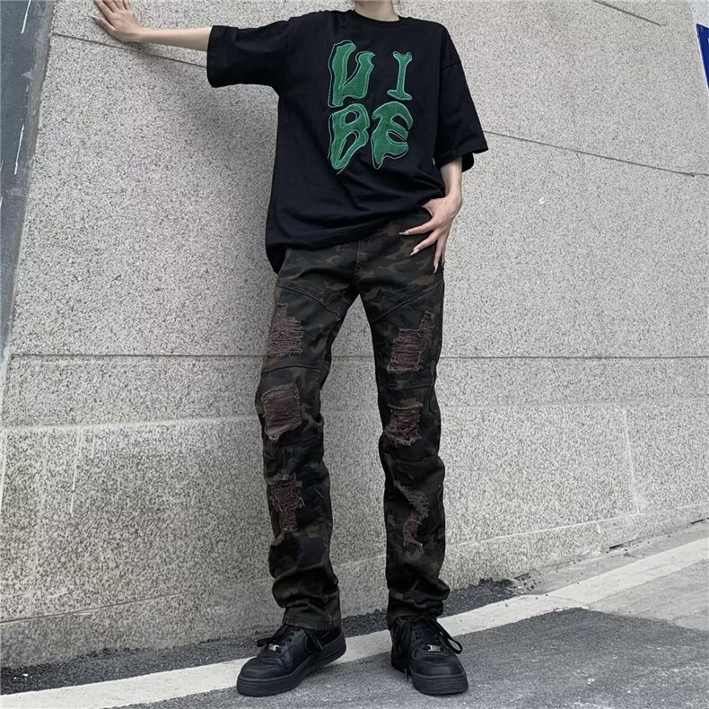 喇叭裤牛仔裤水洗拉链长裤男潮潮流气质青春流行新款直脚B38P65图片