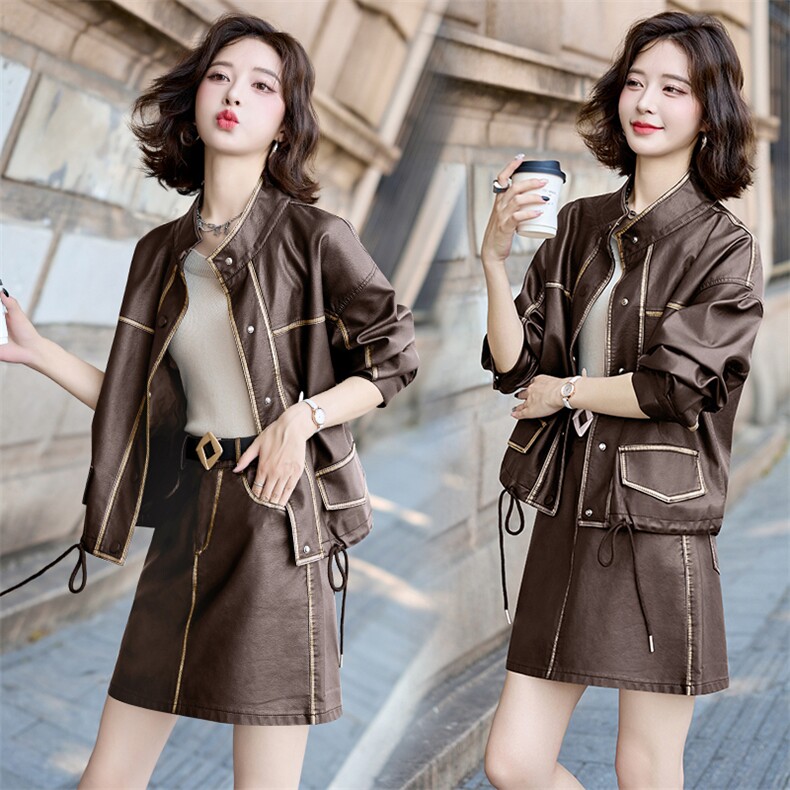 海宁皮衣外套半身裙女春秋季新款时尚复古设计感气质皮，女装皮衣，臻衣坊