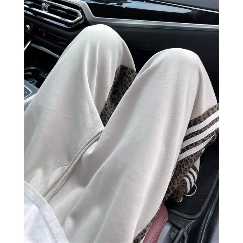 美式高街休闲裤男女豹纹拼接拼色帅2024秋冬ins宽松长裤K5858-P43，男装休闲裤，星座412-3